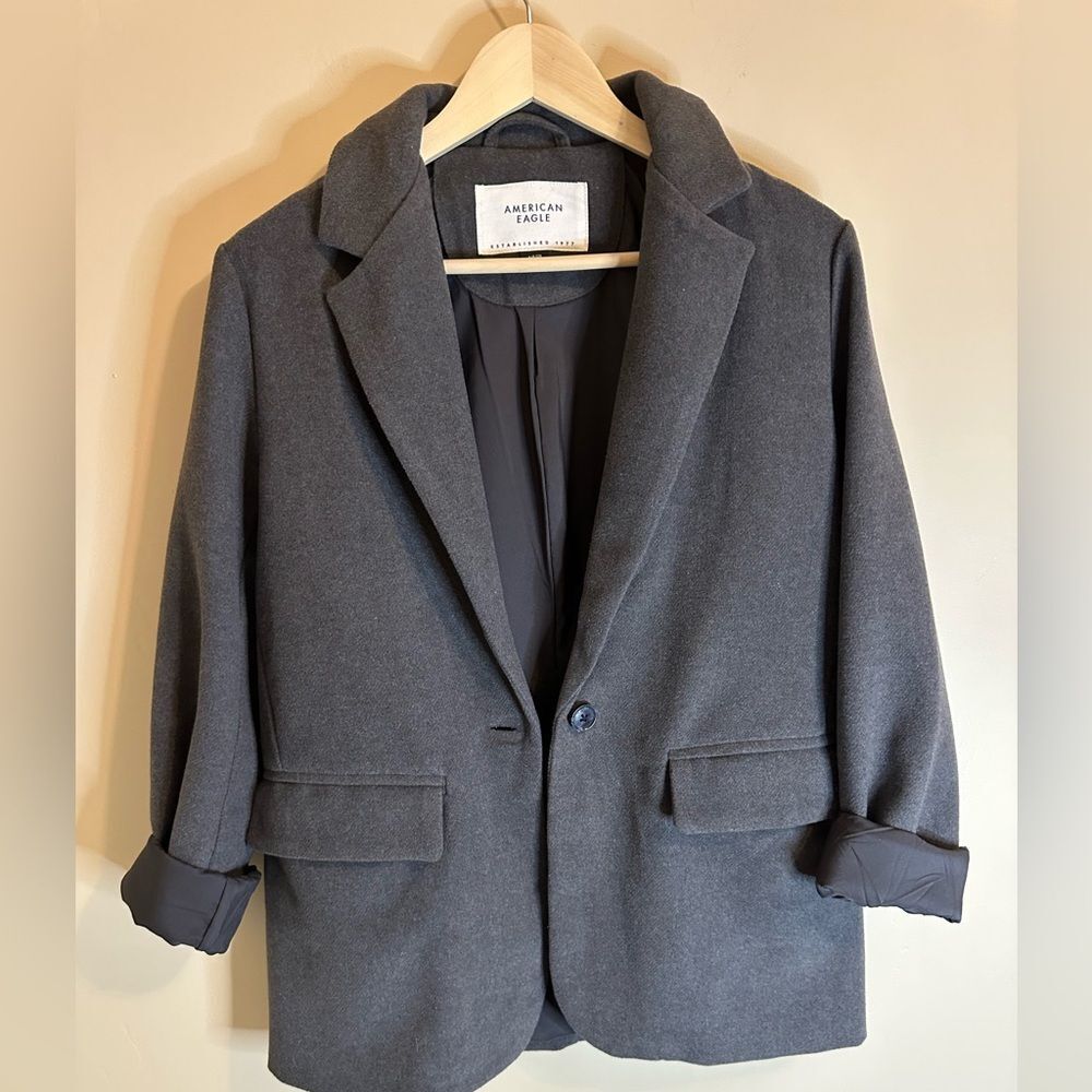 American Eagle Outfitters Womens Small Gray Knit Blazer Stretch Workwear - Picture 1 of 3